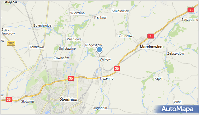 mapa Wilków, Wilków gmina Świdnica na mapie Targeo