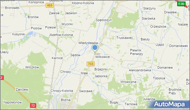 mapa Wilkowice, Wilkowice gmina Wartkowice na mapie Targeo