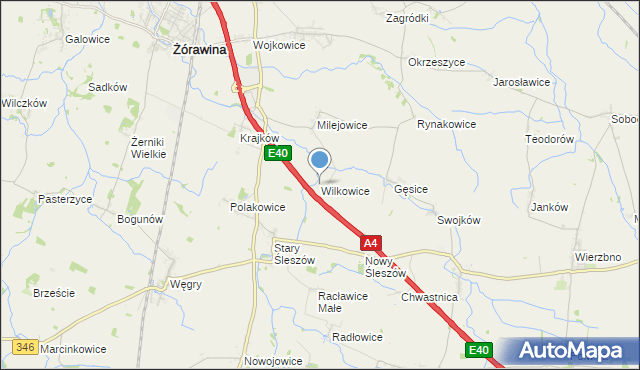 mapa Wilkowice, Wilkowice gmina Żórawina na mapie Targeo