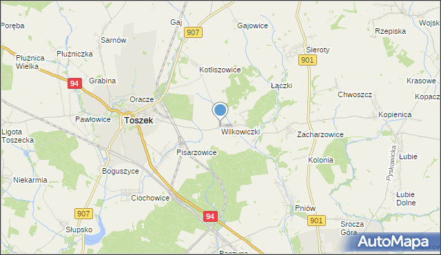 mapa Wilkowiczki, Wilkowiczki gmina Toszek na mapie Targeo