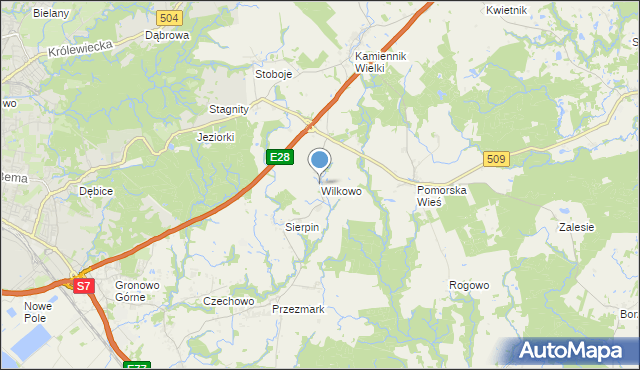 mapa Wilkowo, Wilkowo gmina Milejewo na mapie Targeo