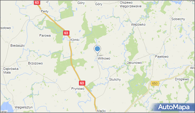 mapa Wilkowo, Wilkowo gmina Węgorzewo na mapie Targeo