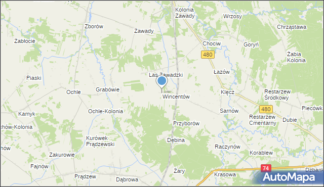 mapa Wincentów, Wincentów gmina Widawa na mapie Targeo