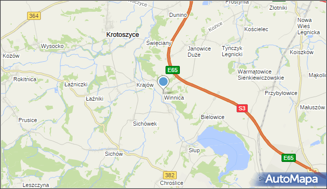 mapa Winnica, Winnica gmina Krotoszyce na mapie Targeo