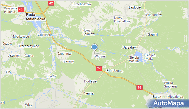 mapa Wiosna, Wiosna gmina Radoszyce na mapie Targeo