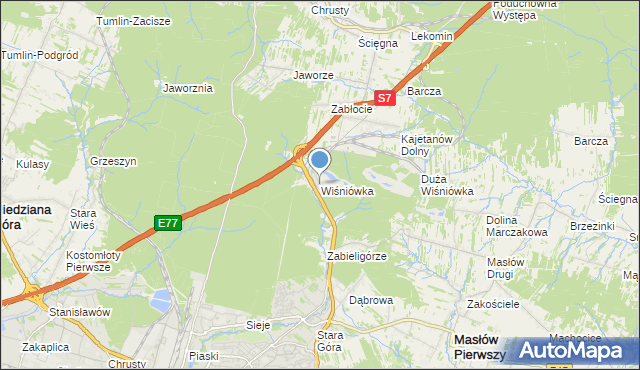 mapa Wiśniówka, Wiśniówka gmina Masłów na mapie Targeo