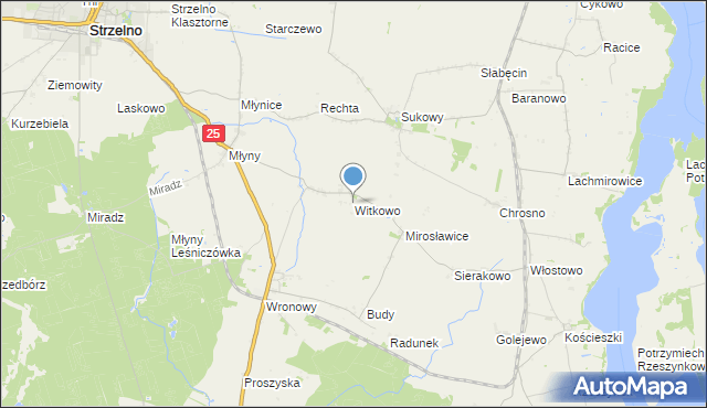 mapa Witkowo, Witkowo gmina Strzelno na mapie Targeo