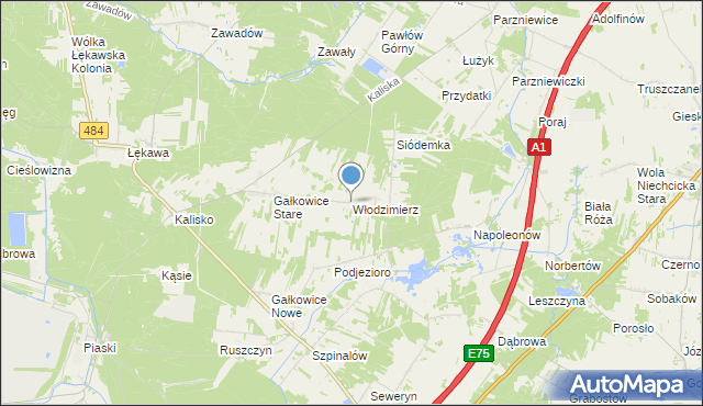 mapa Włodzimierz, Włodzimierz gmina Kamieńsk na mapie Targeo