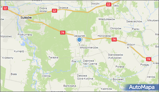 mapa Włodzimierzów, Włodzimierzów gmina Aleksandrów na mapie Targeo