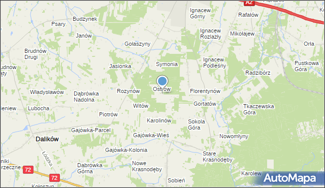 mapa Włodzimierzów, Włodzimierzów gmina Dalików na mapie Targeo