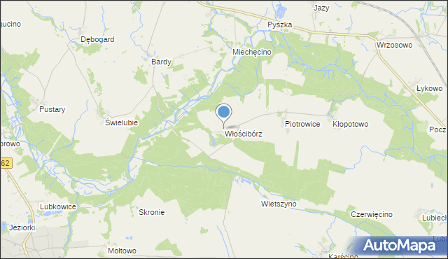 mapa Włościbórz, Włościbórz gmina Dygowo na mapie Targeo