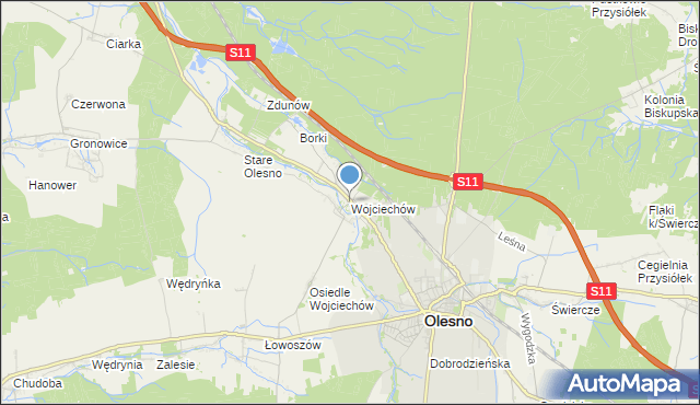 mapa Wojciechów, Wojciechów gmina Olesno na mapie Targeo