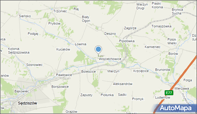 mapa Wojciechowice, Wojciechowice gmina Sędziszów na mapie Targeo