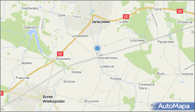 mapa Wojciechowo, Wojciechowo gmina Jaraczewo na mapie Targeo