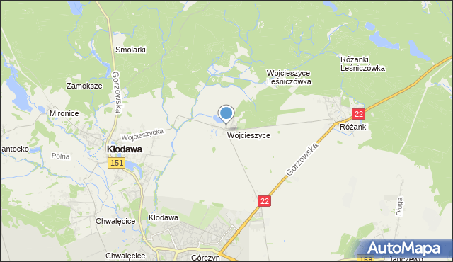 mapa Wojcieszyce, Wojcieszyce gmina Kłodawa na mapie Targeo
