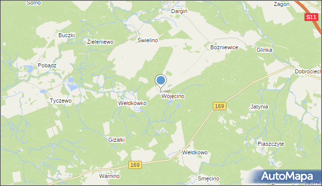 mapa Wojęcino, Wojęcino na mapie Targeo