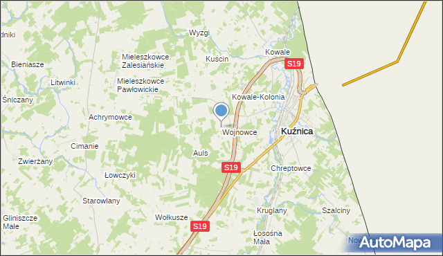 mapa Wojnowce, Wojnowce gmina Kuźnica na mapie Targeo