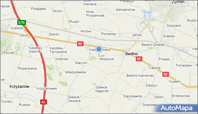 mapa Wojszyce, Wojszyce gmina Bedlno na mapie Targeo