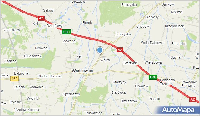 mapa Wólka, Wólka gmina Wartkowice na mapie Targeo