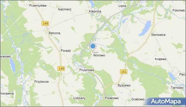 mapa Worowo, Worowo gmina Łobez na mapie Targeo