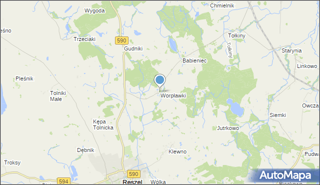 mapa Worpławki, Worpławki na mapie Targeo