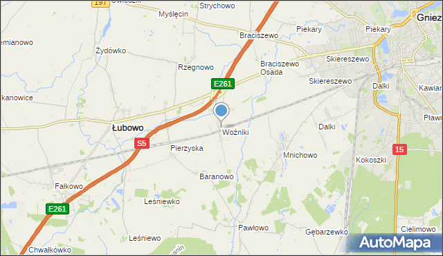 mapa Woźniki, Woźniki gmina Łubowo na mapie Targeo