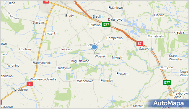 mapa Woźniki, Woźniki gmina Płońsk na mapie Targeo