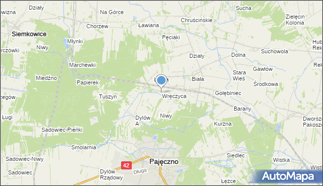 mapa Wręczyca, Wręczyca gmina Pajęczno na mapie Targeo