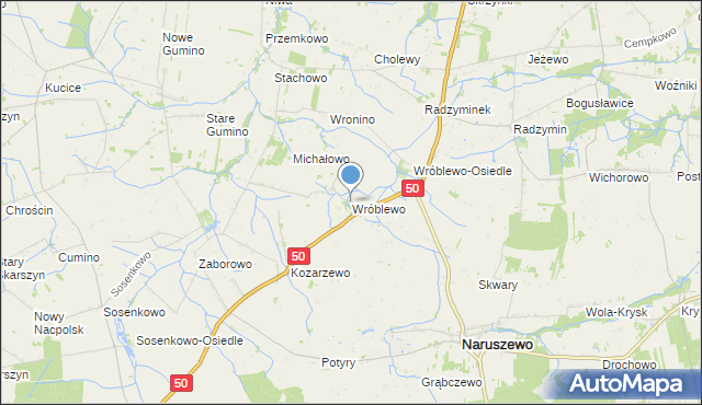 mapa Wróblewo, Wróblewo gmina Naruszewo na mapie Targeo