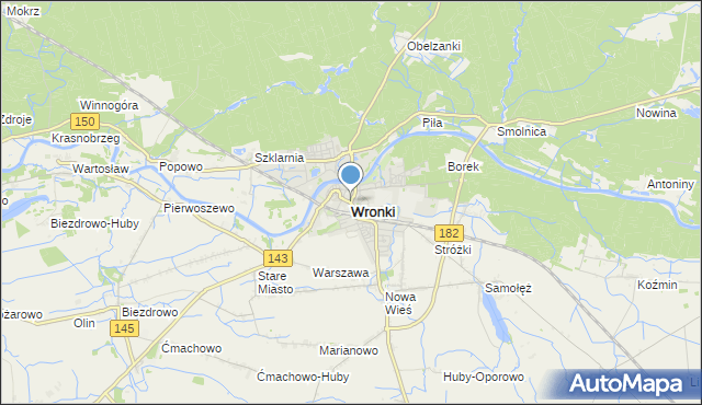 mapa Wronki, Wronki powiat szamotulski na mapie Targeo