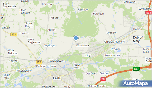 mapa Wronowice, Wronowice gmina Łask na mapie Targeo