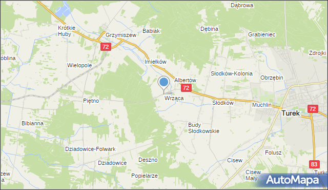 mapa Wrząca, Wrząca gmina Turek na mapie Targeo
