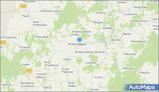 mapa Wrzeszczewice-Tomaszew, Wrzeszczewice-Tomaszew na mapie Targeo