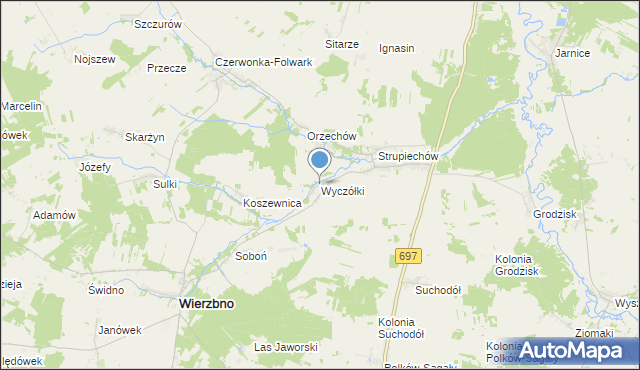 mapa Wyczółki, Wyczółki gmina Wierzbno na mapie Targeo