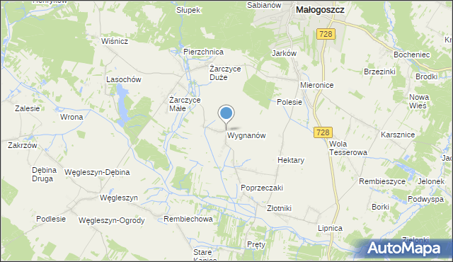 mapa Wygnanów, Wygnanów gmina Małogoszcz na mapie Targeo