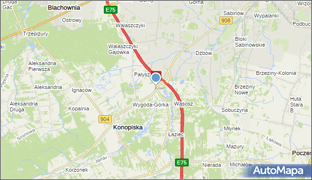 mapa Wygoda, Wygoda gmina Konopiska na mapie Targeo