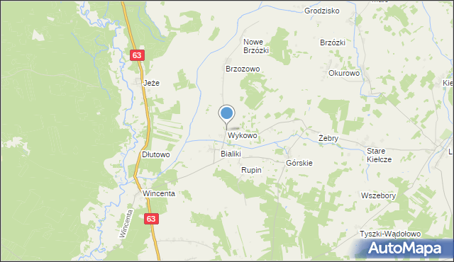 mapa Wykowo, Wykowo gmina Kolno na mapie Targeo