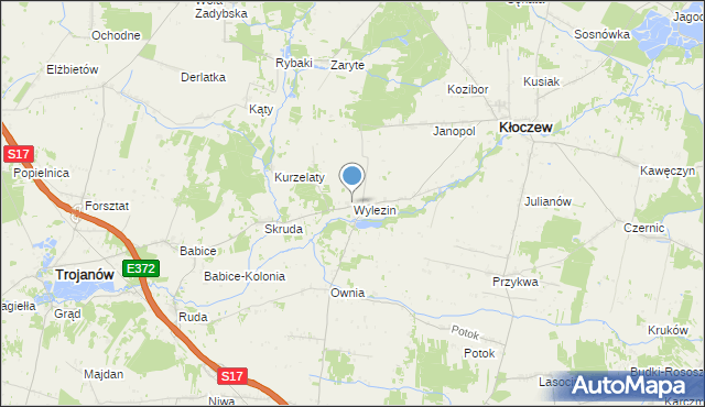 mapa Wylezin, Wylezin gmina Kłoczew na mapie Targeo
