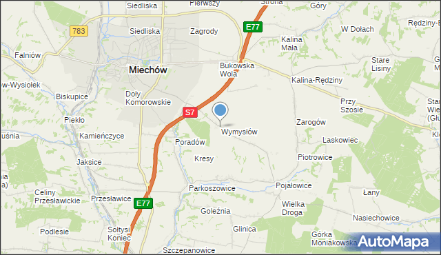 mapa Wymysłów, Wymysłów gmina Miechów na mapie Targeo