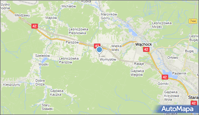 mapa Wymysłów, Wymysłów gmina Wąchock na mapie Targeo