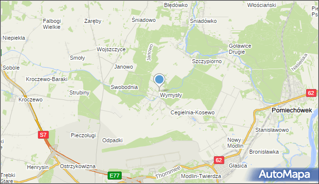 mapa Wymysły, Wymysły gmina Pomiechówek na mapie Targeo