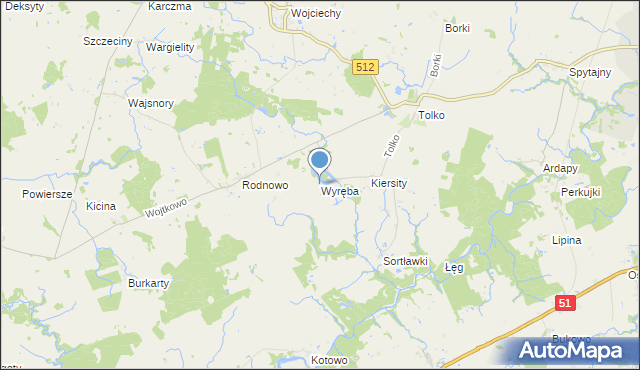 mapa Wyręba, Wyręba gmina Bartoszyce na mapie Targeo