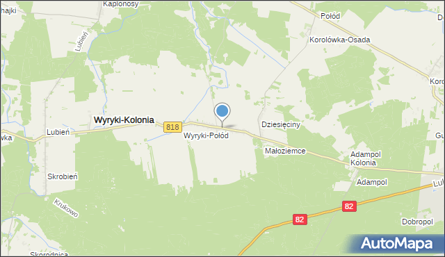 mapa Wyryki-Adampol, Wyryki-Adampol na mapie Targeo