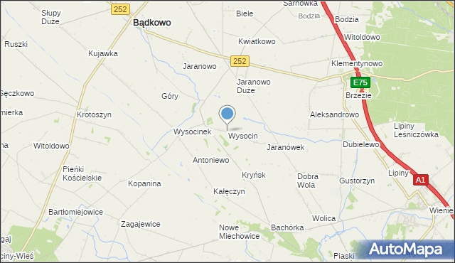 mapa Wysocin, Wysocin gmina Bądkowo na mapie Targeo