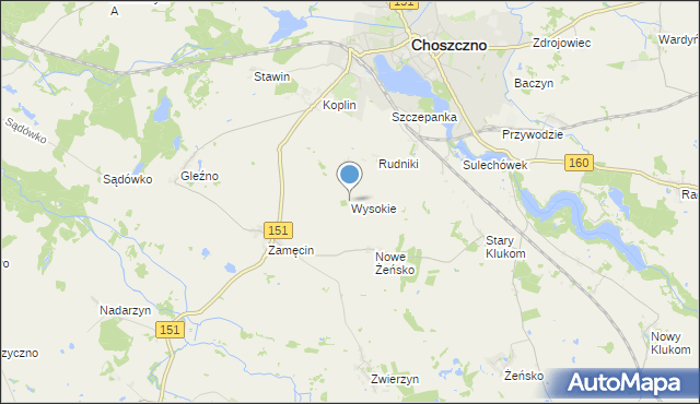mapa Wysokie, Wysokie gmina Choszczno na mapie Targeo