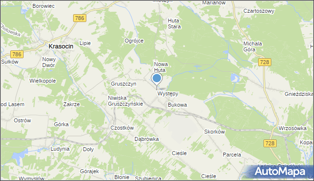 mapa Występy, Występy na mapie Targeo