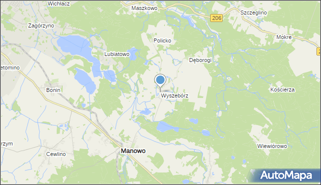 mapa Wyszebórz, Wyszebórz na mapie Targeo