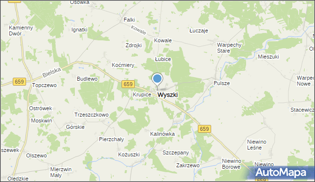 mapa Wyszki, Wyszki powiat bielski na mapie Targeo