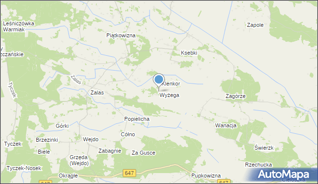 mapa Wyżega, Wyżega gmina Łyse na mapie Targeo