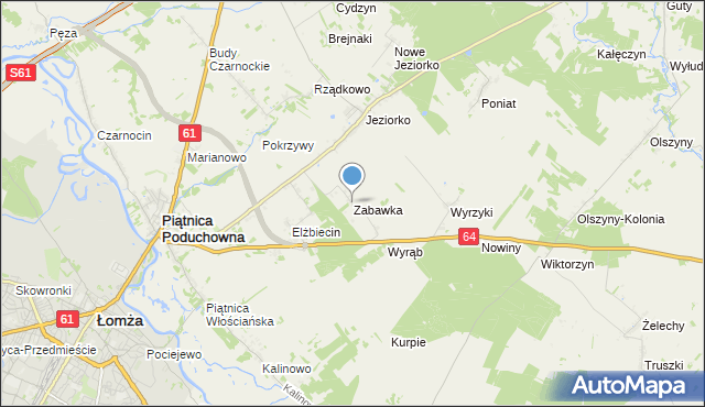 mapa Zabawka, Zabawka gmina Piątnica na mapie Targeo